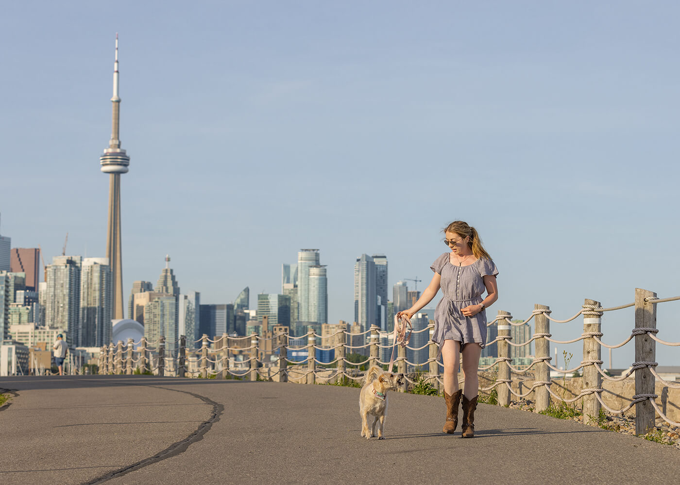Dog mum and dog along Toronto waterfront trail