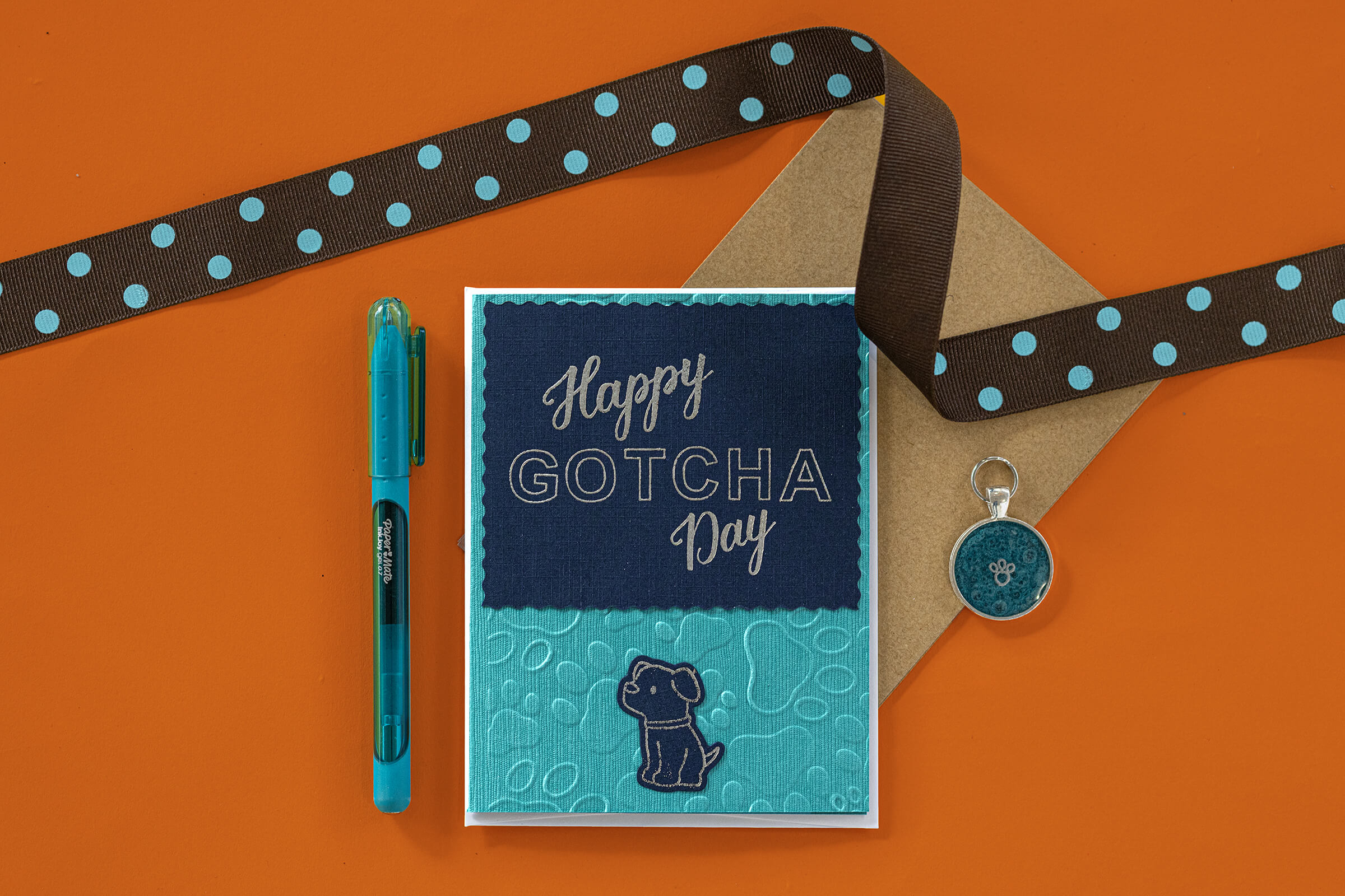 Happy Gotcha Day card with dog collar charm