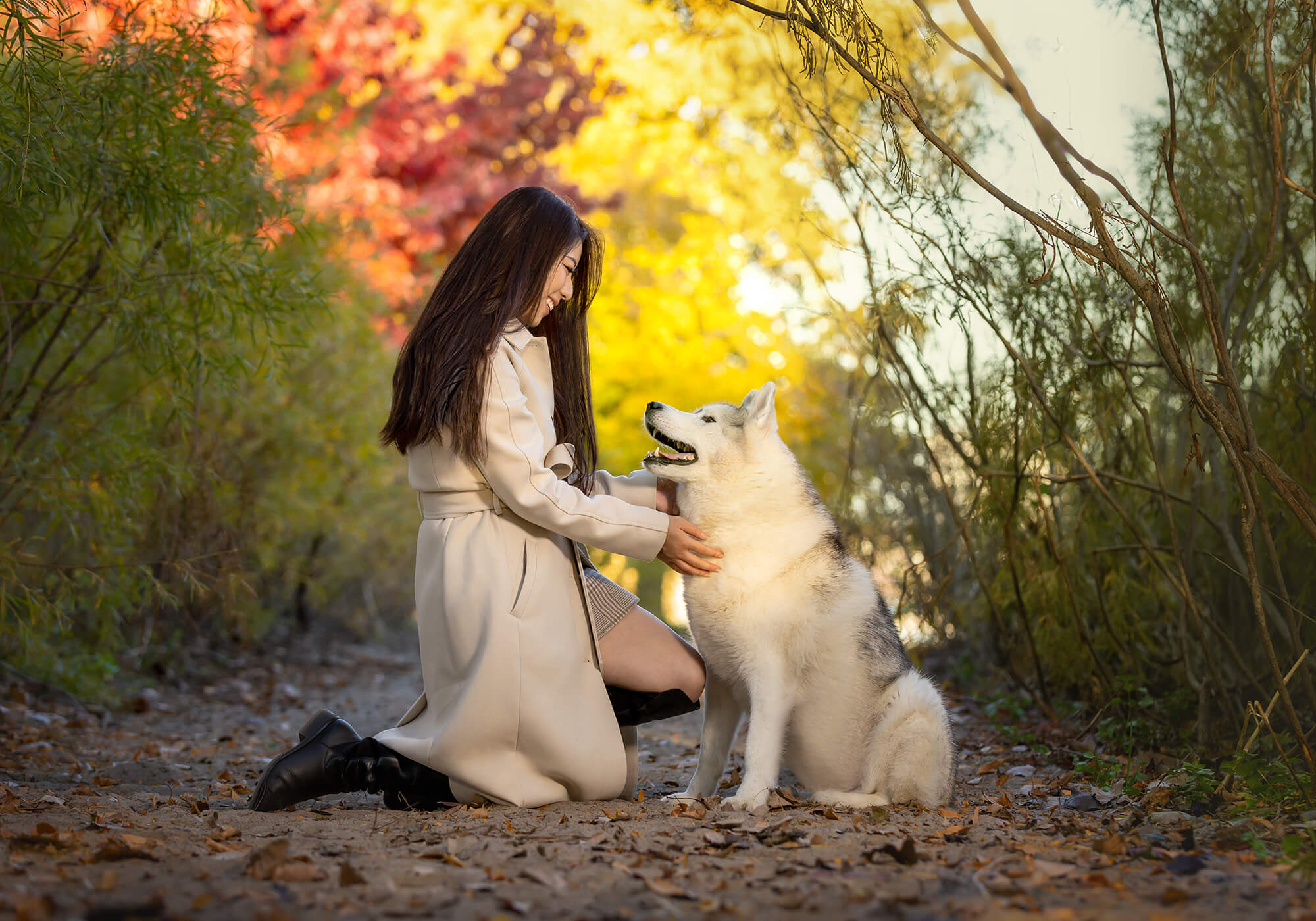 young woman with her husky