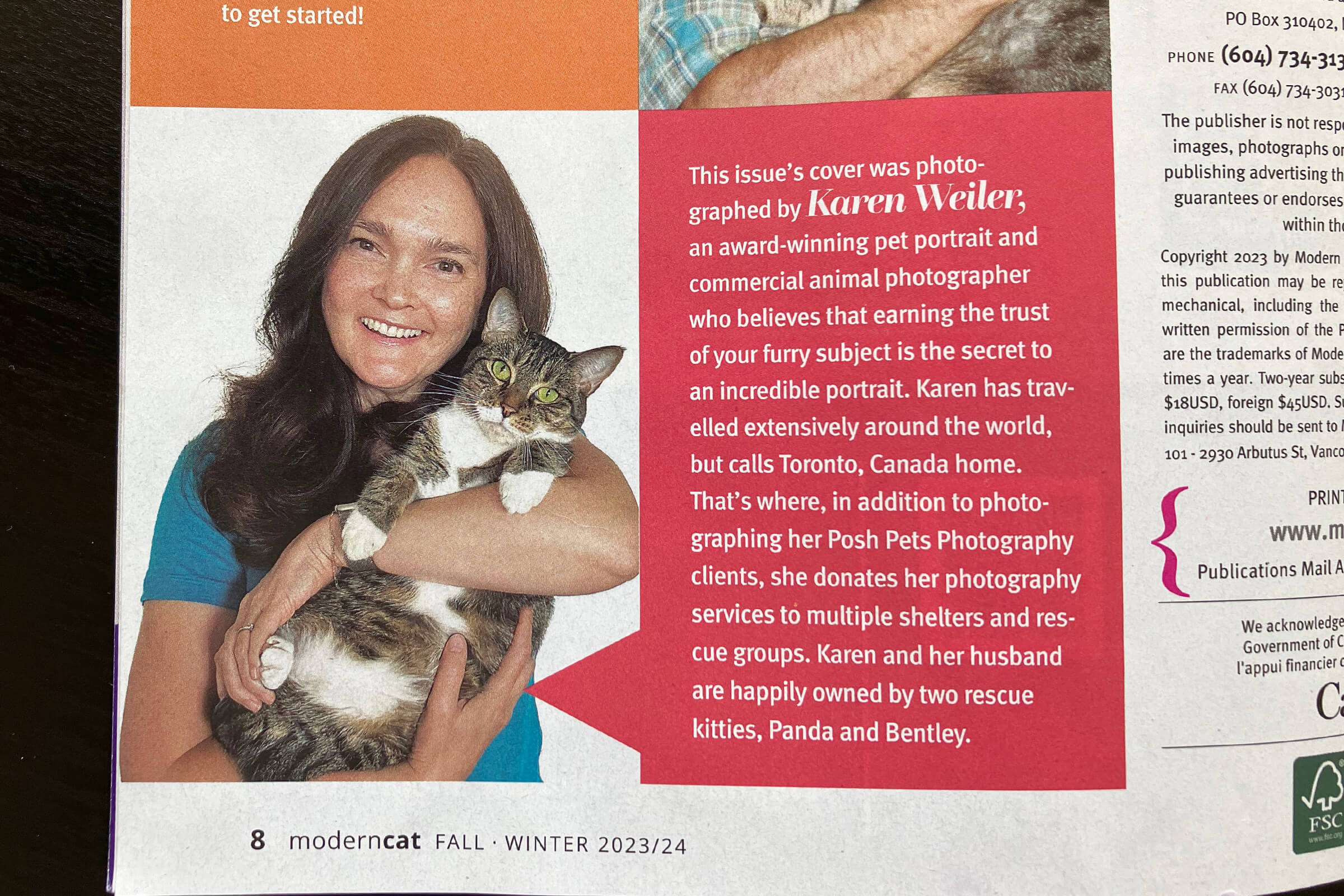 Karen Weiler contributor to Modern Cat magazine and her cat, Bentley.