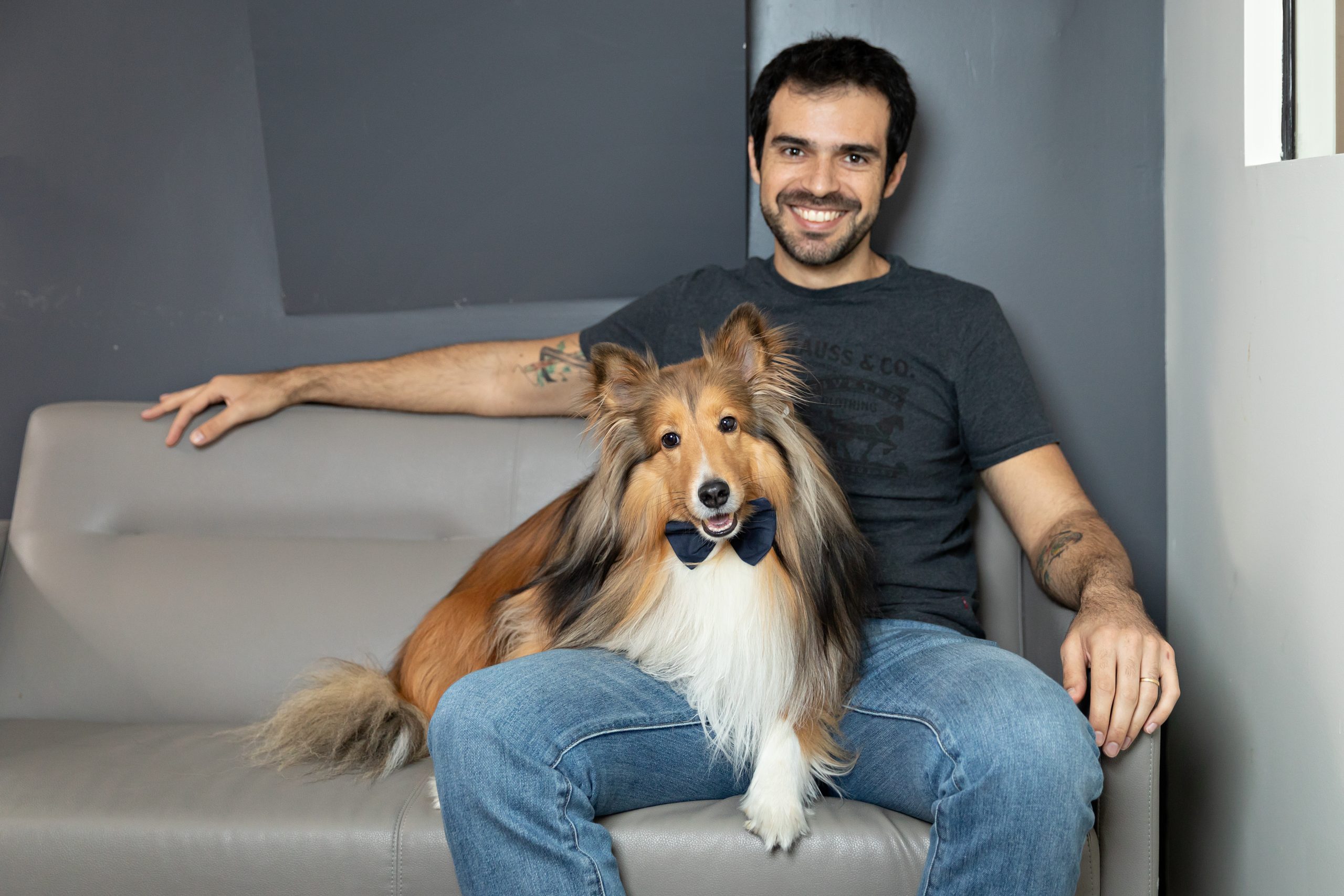golden retriever in office courtyard